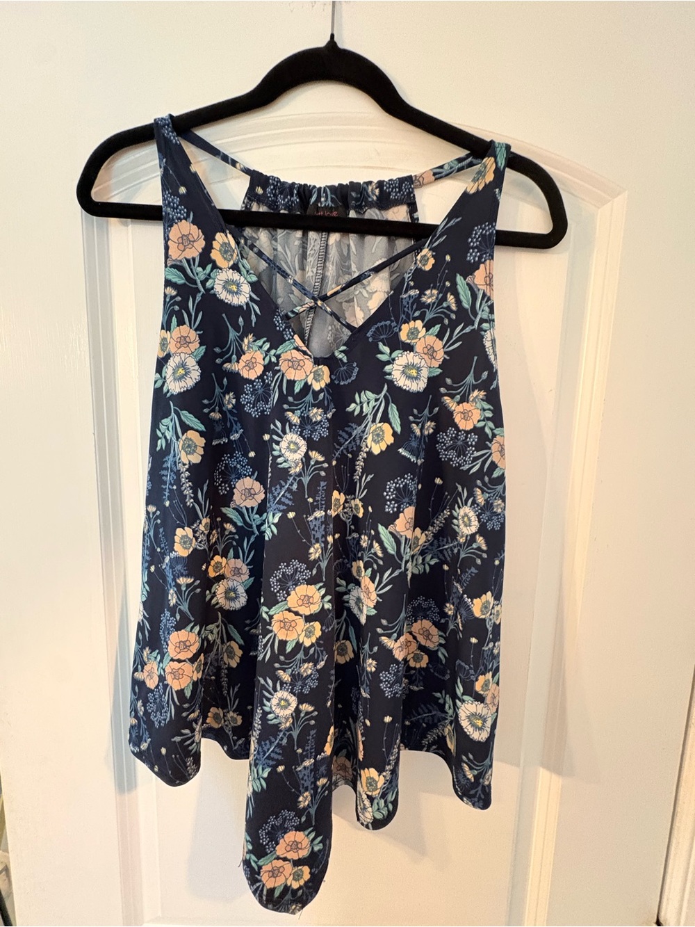 Women’s Navy Floral V-Neck Tank Top